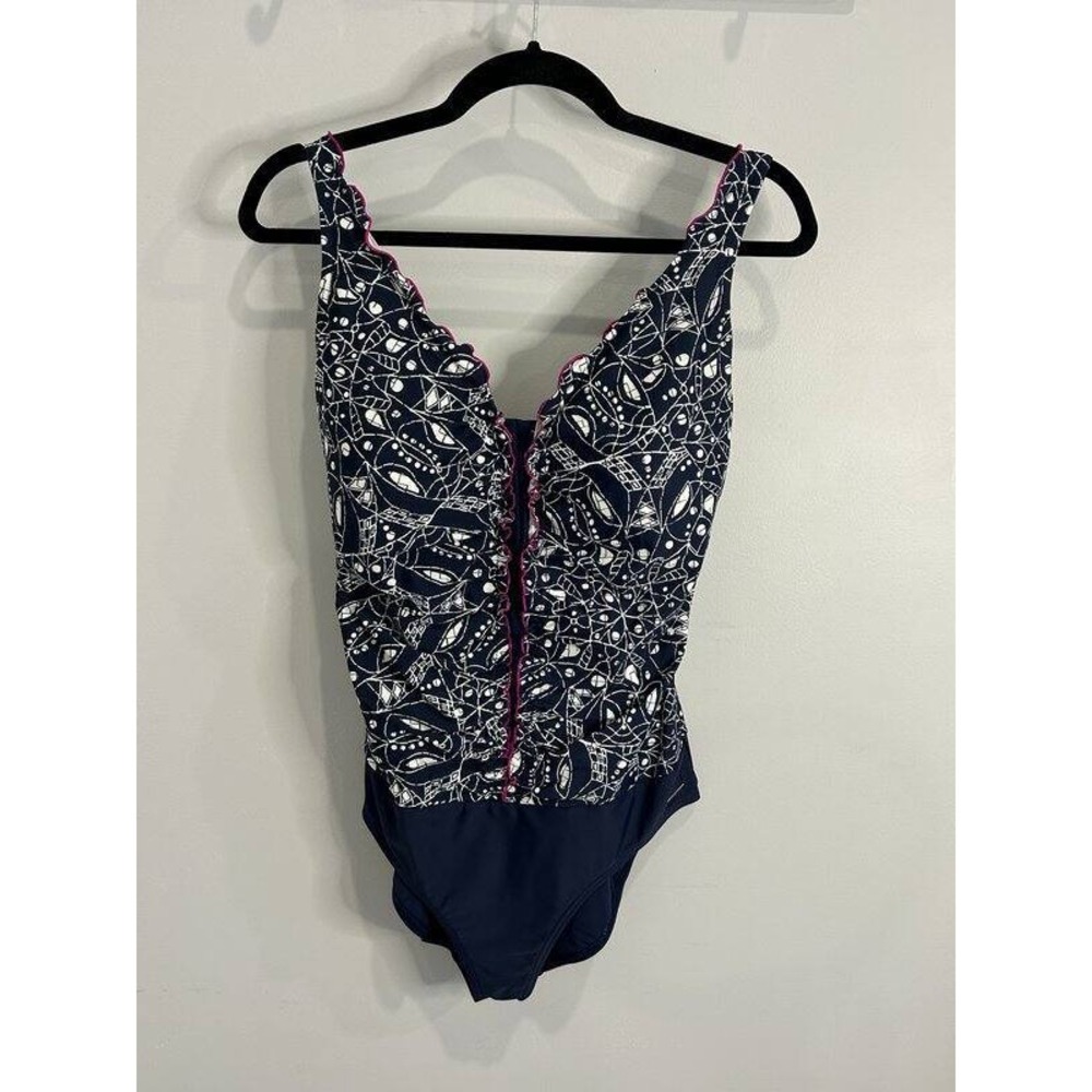 Lascana One Piece Swimsuit Navy Blue White Print EUR 44C US 12 C